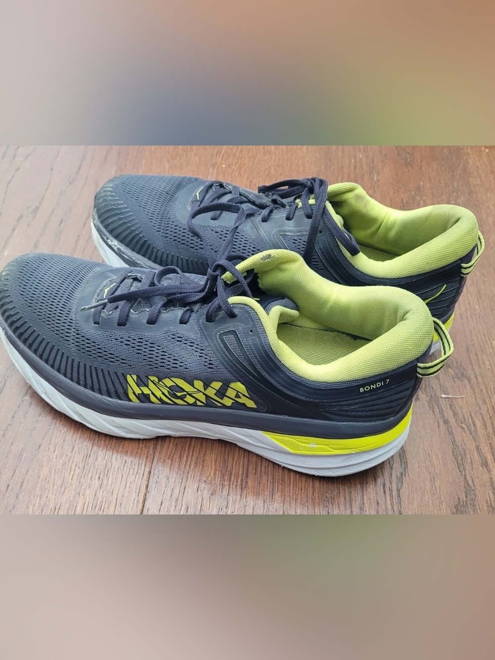 Hoka One One Bondi 7 Odyssey Gray Deep Well Volt Running Sneakers Shoes-Men 9.5